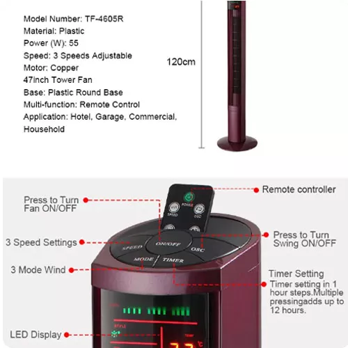 Factory OEM 46 inch 120CM CE CB Remote Control LED display screens electric quiet silent cooling tower fan